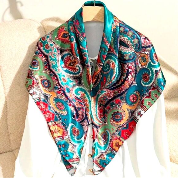 turquoise paisley scarf wrap shawl mask - Picture 1 of 5
